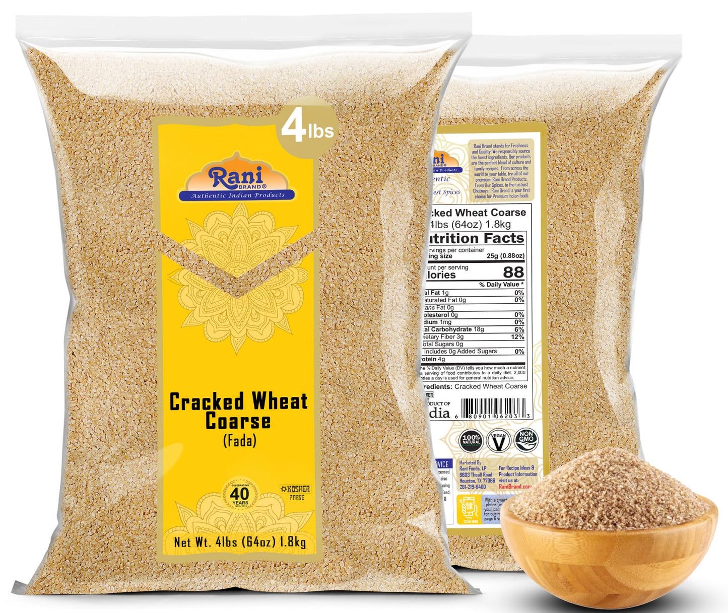 Rani Cracked Wheat Coarse (Fada/Bulgur Wheat#3) 64Oz (4Lbs) 1.81Kg Bulk ~ All Natural | Vegan | Gluten Friendly | Non-Gmo | Kosher | Indian Origin
