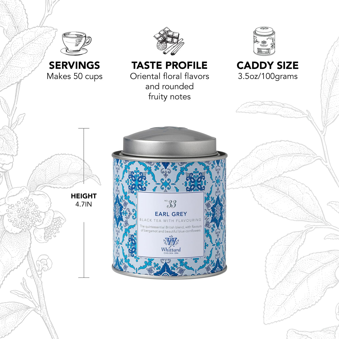 Whittard Of Chelsea - Tea Discoveries Earl Grey Caddy - Black Loose Leaf Tea, Vegetarian, Vegan Friendly, Resealable Tea Tin (10