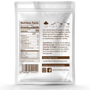 Organic Vanilla Bean Powder - 100% Pure Ground Madagascar Vanilla Powder - For Cooking, Baking, & Additional Flavoring - Add To