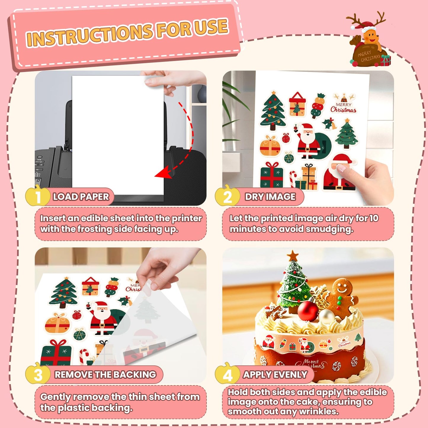 ELFLUENT Edible Paper Sheets, A4 Size 11.7 x 8.3, 25 Count, White Frosting Sheets for Edible Printers