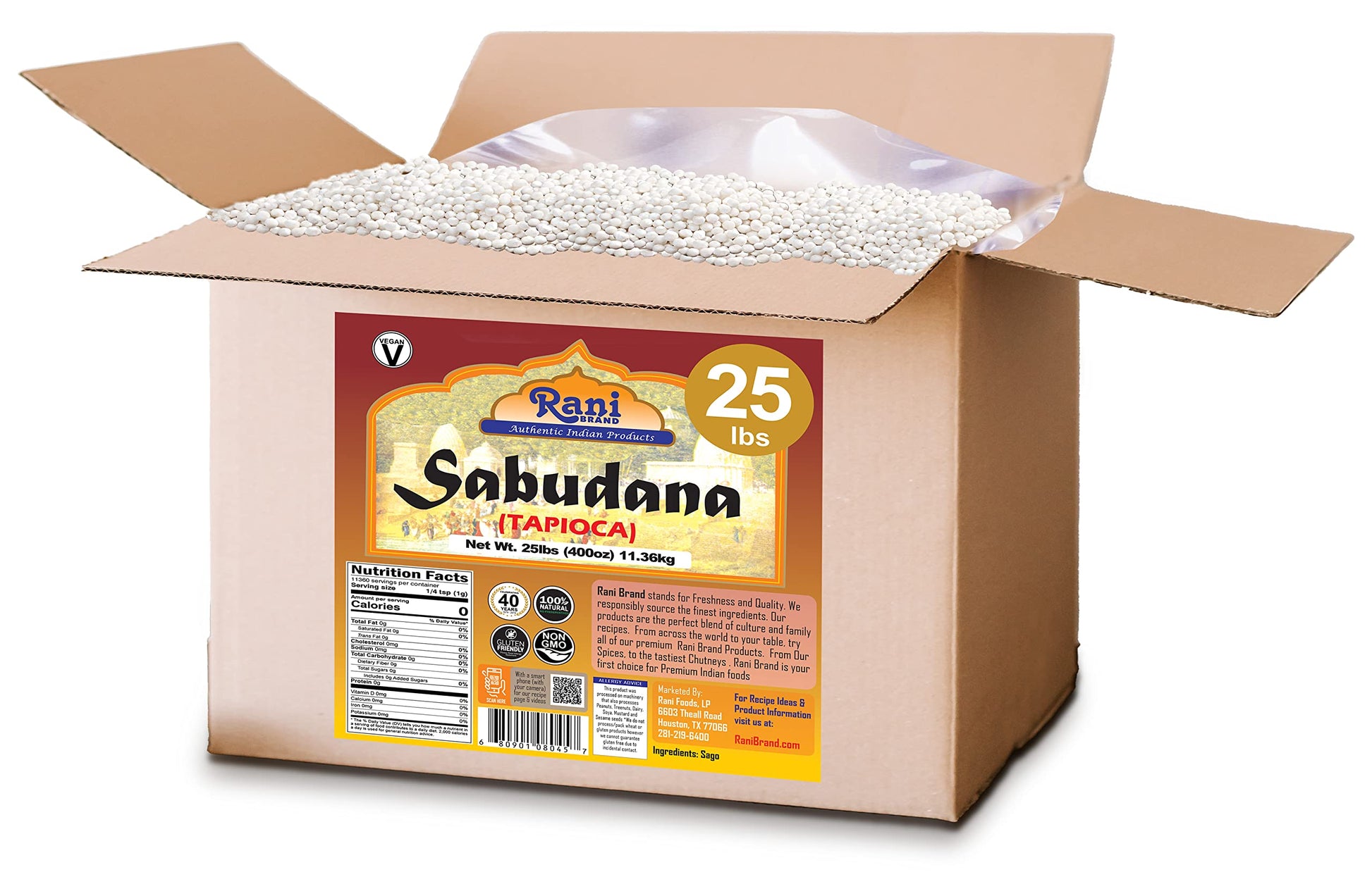 Rani Sabudana (Tapioca/Sago) Pearls 400Oz (25Lbs) 11.36Kg Bulk Box ~ All Natural | Vegan | No Colors | Non-Gmo | Indian Oriflavor Blend