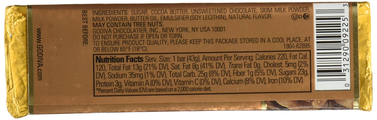 Godiva Chocolatier Solid Chocolate, 1.5 Ounce (Pack Of 4) - Packaging May Vary