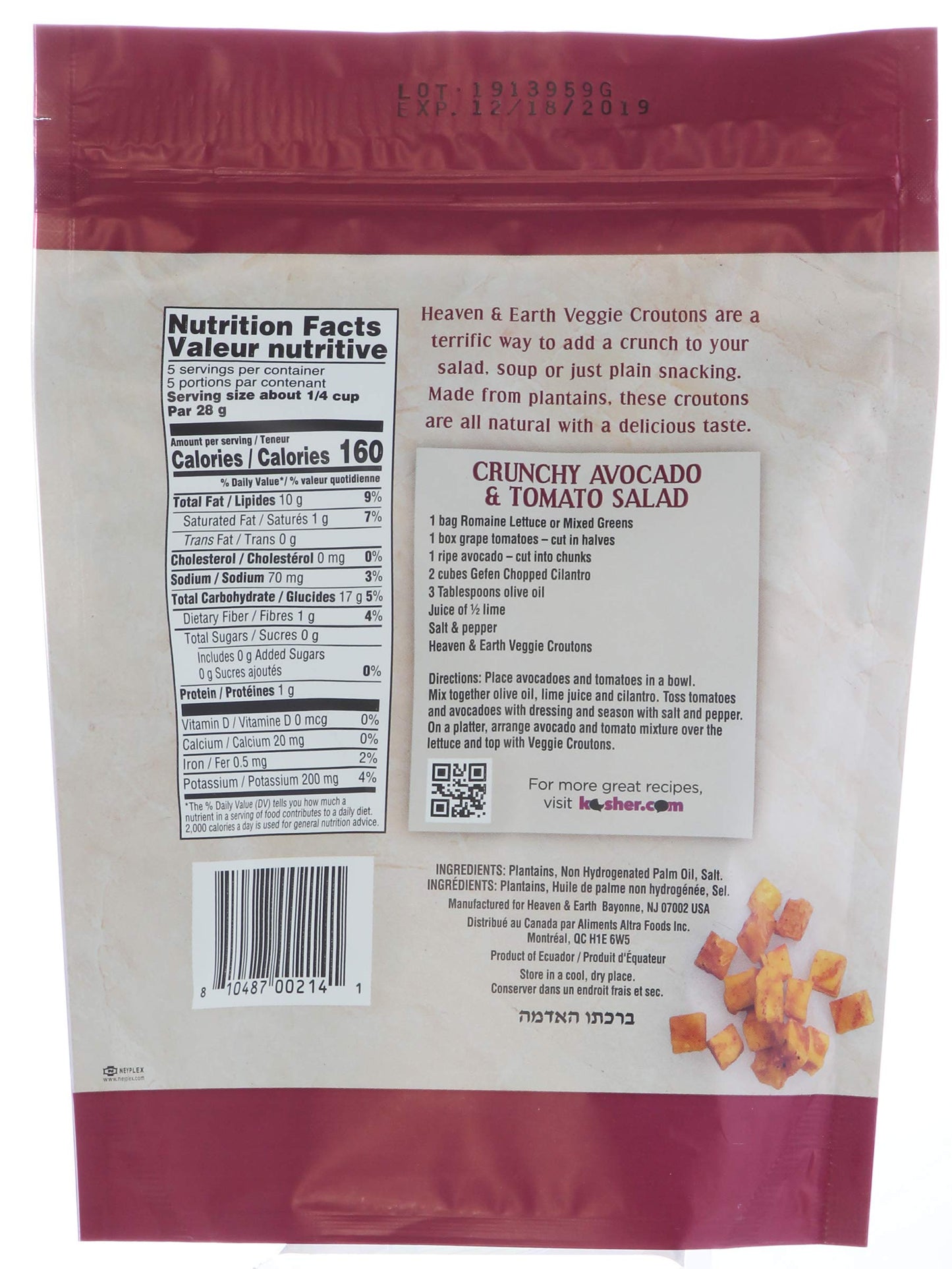 Heaven & Earth Veggie Croutons, 5Oz (3 Pack) Gluten Free, Made From Plantains, Nothing Artificial, Great For Salads, Soups & Snacking!