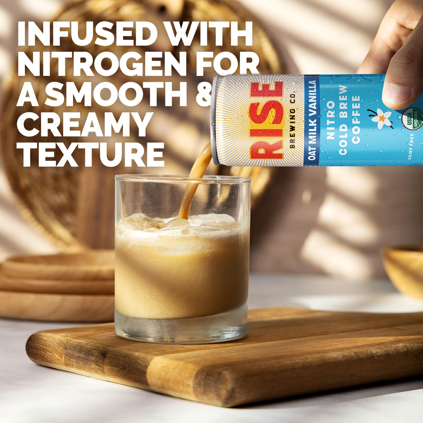 Rise Brewing Co. Vanilla Oat Milk Nitro Cold Brew Coffee, No Sugar Added & No Dairy, Organic & Non-Gmo, Low Acidity & Vegan, 7 F