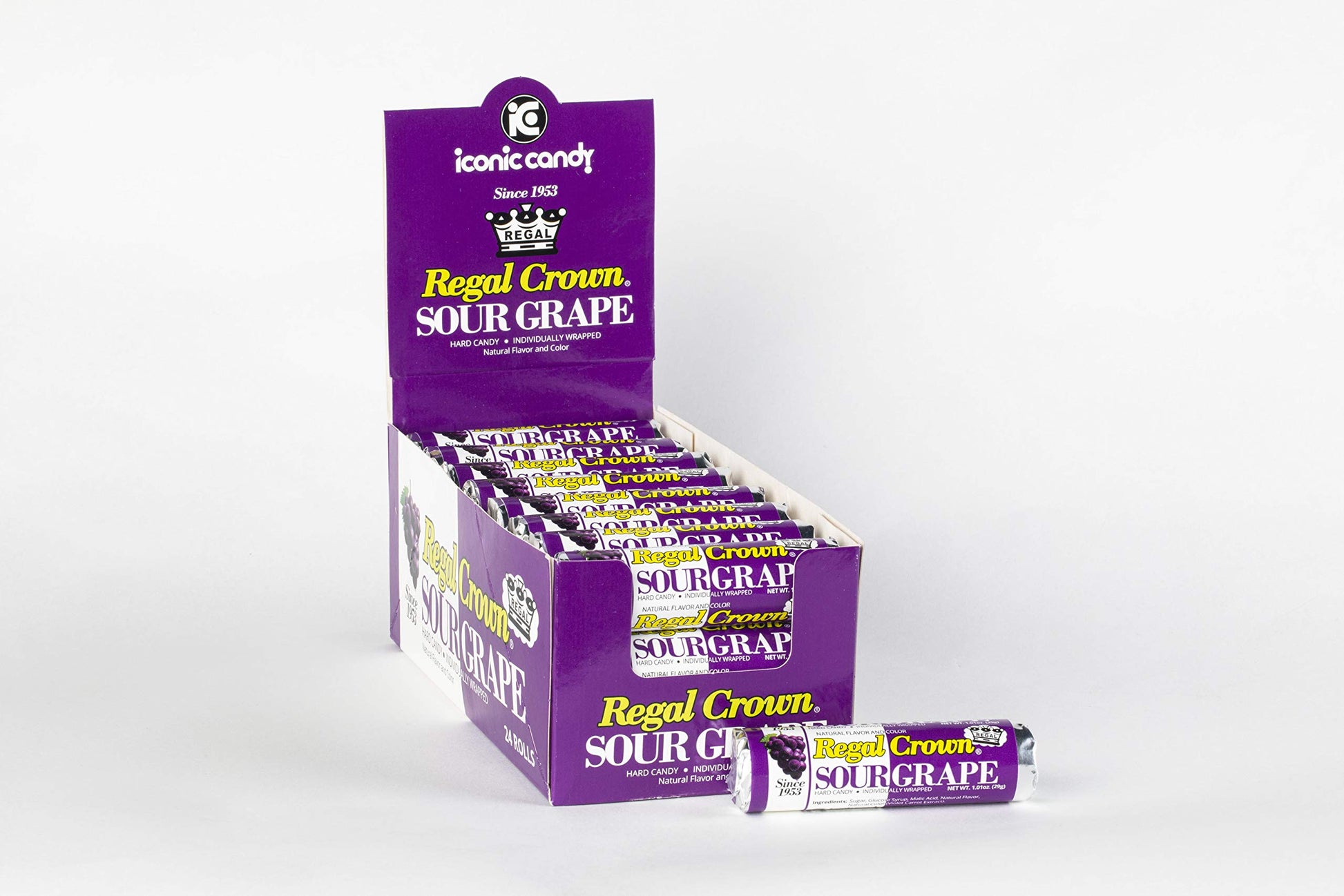 Regal Crown Sour Grape Candy Rolls | Traditional Sour Grapes Candy | Tart And Tangy Old Fashioned Sour Grape Hard Candy Brought To You By Iconic Candy | 24 Count