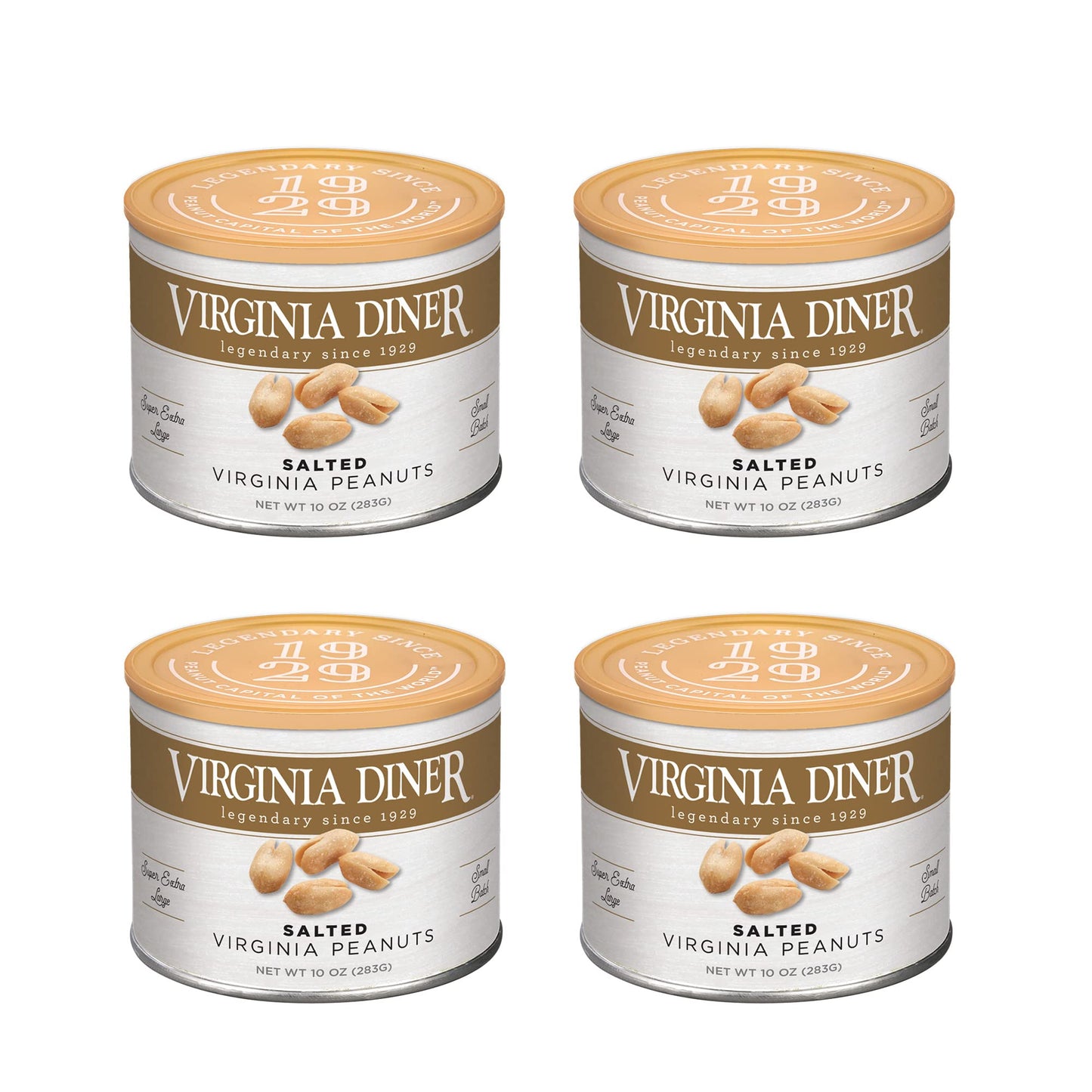 Virginia Diner All Natural Gourmet Virginia Nuts Blister Roasted Super Xl Peanuts Heart Healthy Snack or Gift 9oz (4 Pack) Salte