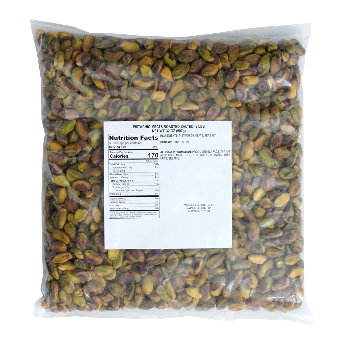 Pistachio Meats Roasted With Sea Salt, 2 Pound Bag, No Shell Pistachio Nuts 32 Ounce Bulk Bag