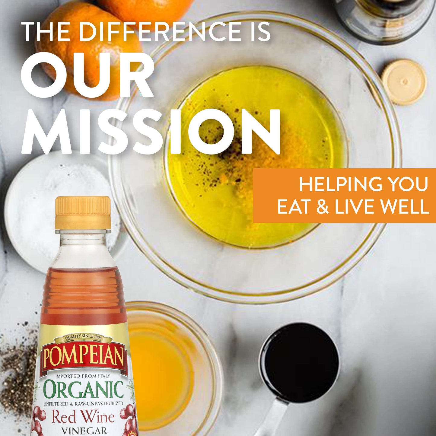 Pompeian Organic Red Wine Vinegar, Unfiltered & Unpasteurized, 16 Fl Oz, Pack of 6