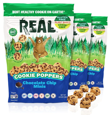 REAL Chocolate Chip Mini Cookie Poppers - Gluten Free, Dairy Free, Vegan - 4.5 oz, 3 Pack, Brown