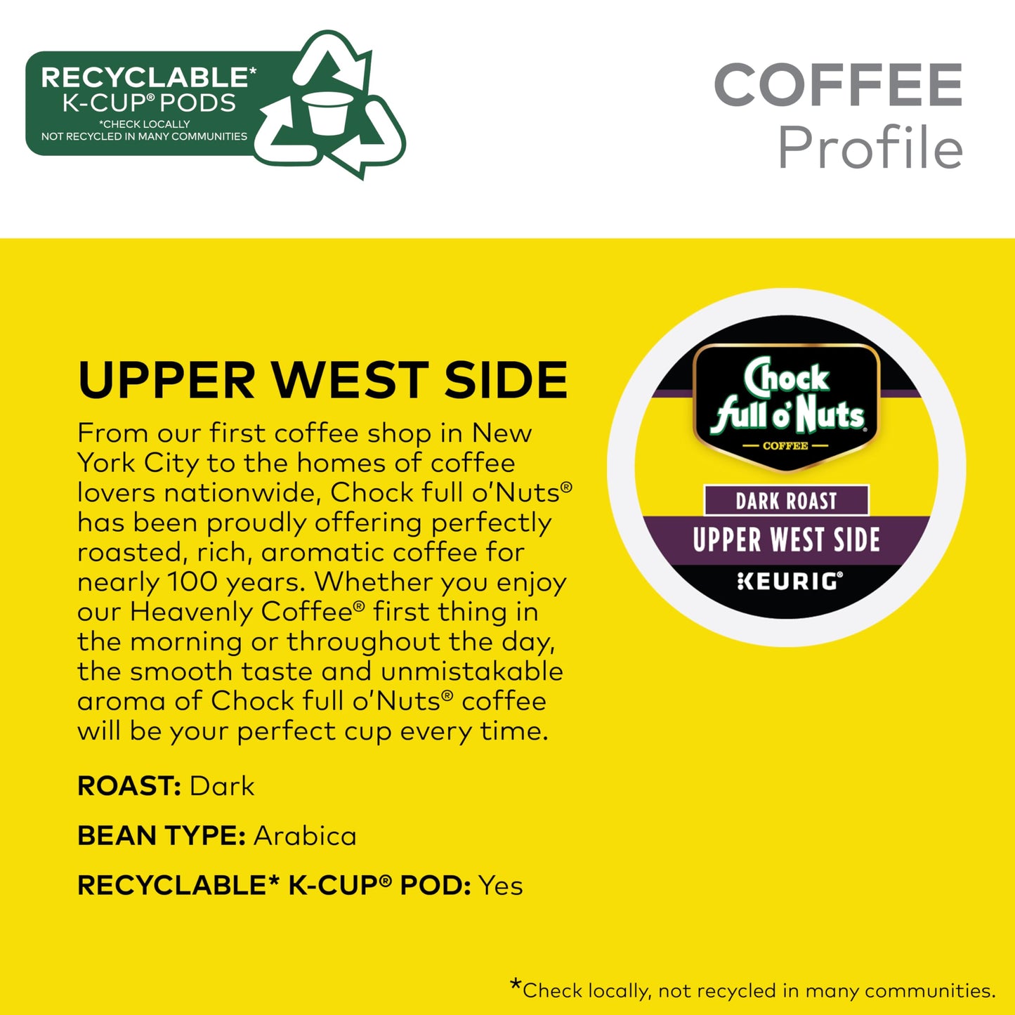 Chock Full oNuts Dark Roast Coffee K-Cup Pods, 12 Count (Pack of 6)