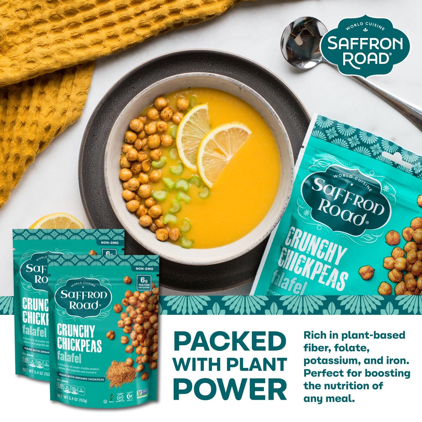 Saffron Road Roasted and Crunchy Falafel Chickpeas | High Protein Snacks | Gluten-free, Vegan, Non-GMO, and Certified Halal and