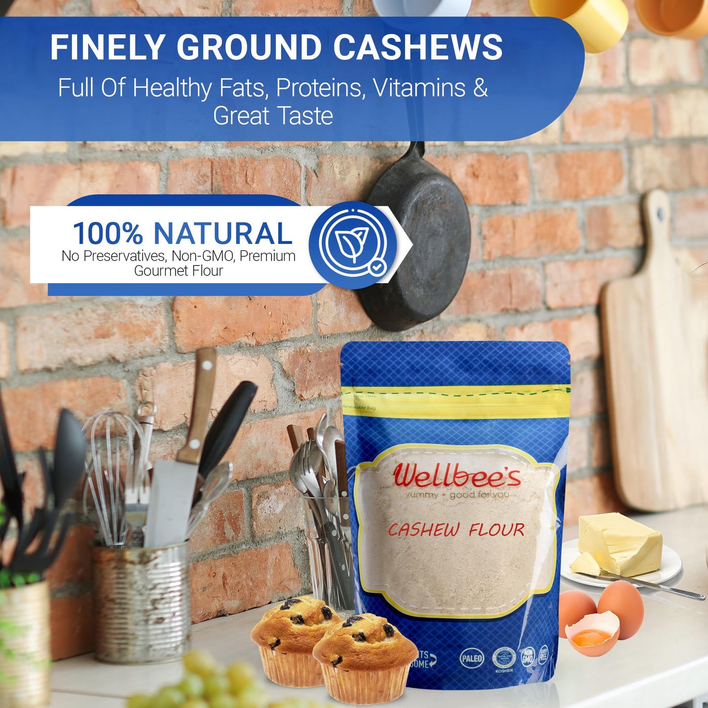 Wellbee'S Cashew Flour - Gluten Free Nut Flour - Finely Ground Powder For Baking - Non Gmo - No Additives - Scd Approved (1 Lb.)