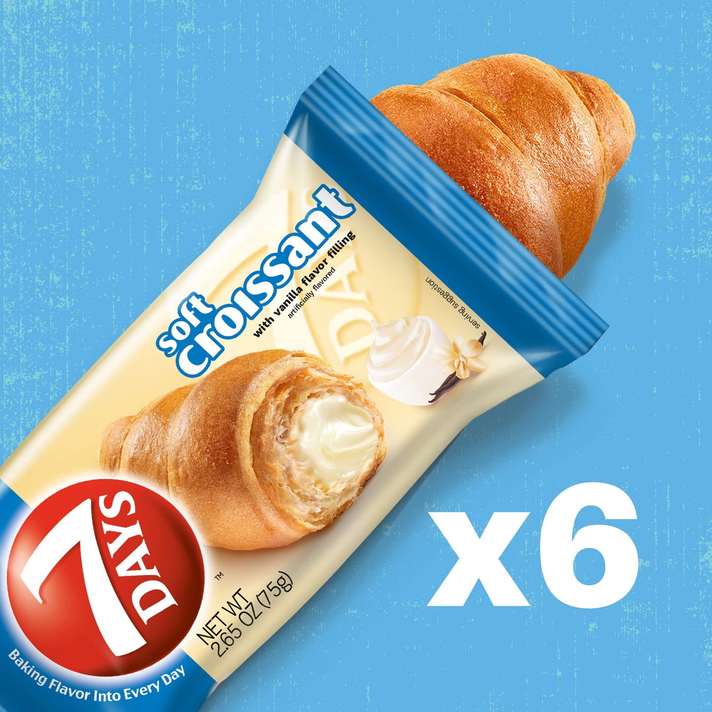 7 Days Soft Croissant, Vanilla Flavor, Individually Wrapped Snack, 2.65 Ounce (Pack of 6)