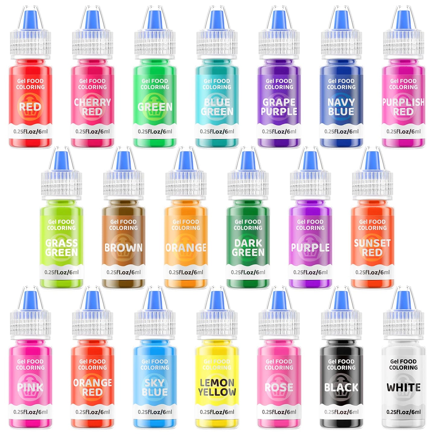 Jelife Gel Food Coloring Set - 20 Colors, 6ml Bottles, Flavorless Edible Dye for Baking, Icing, Macaron, Fondant, Cookies