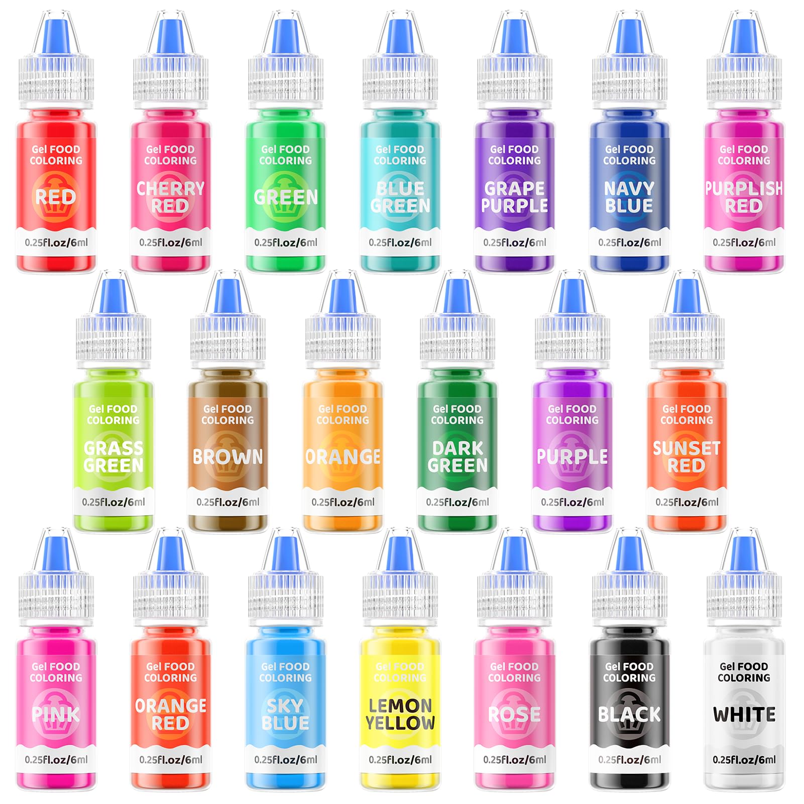 Jelife Gel Food Coloring Set - 20 Colors, 6ml Bottles, Flavorless Edible Dye for Baking, Icing, Macaron, Fondant, Cookies