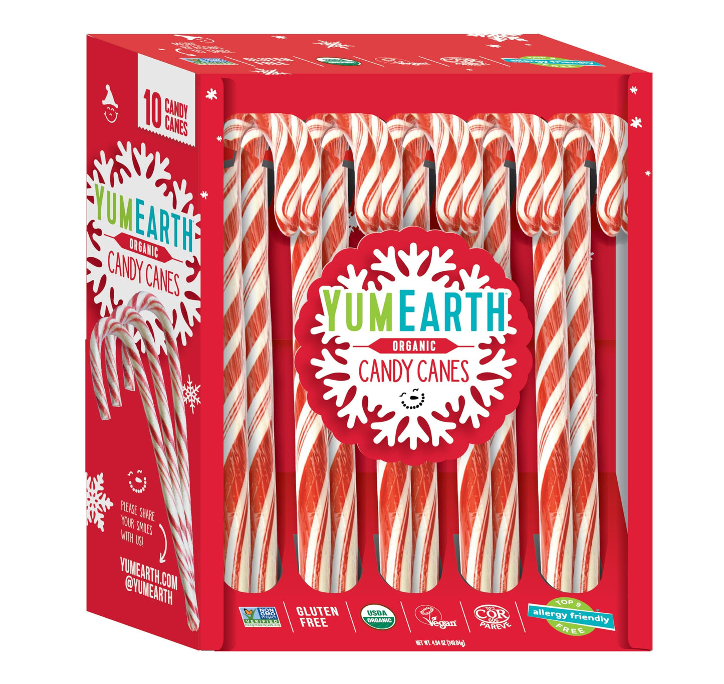 Yumearth Organic Candy Canes - Individually Wrapped Full Size Peppermint Candy Canes - Allergy Friendly, Non Gmo, Gluten Free, V