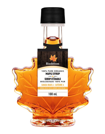 Biod  Lices 100% Pure Organic Maple Syrup - Premium Grade A - Quebec'S Finest In Elegant Maple Leaf Bottle (3.38 Fl Oz (Pack Of