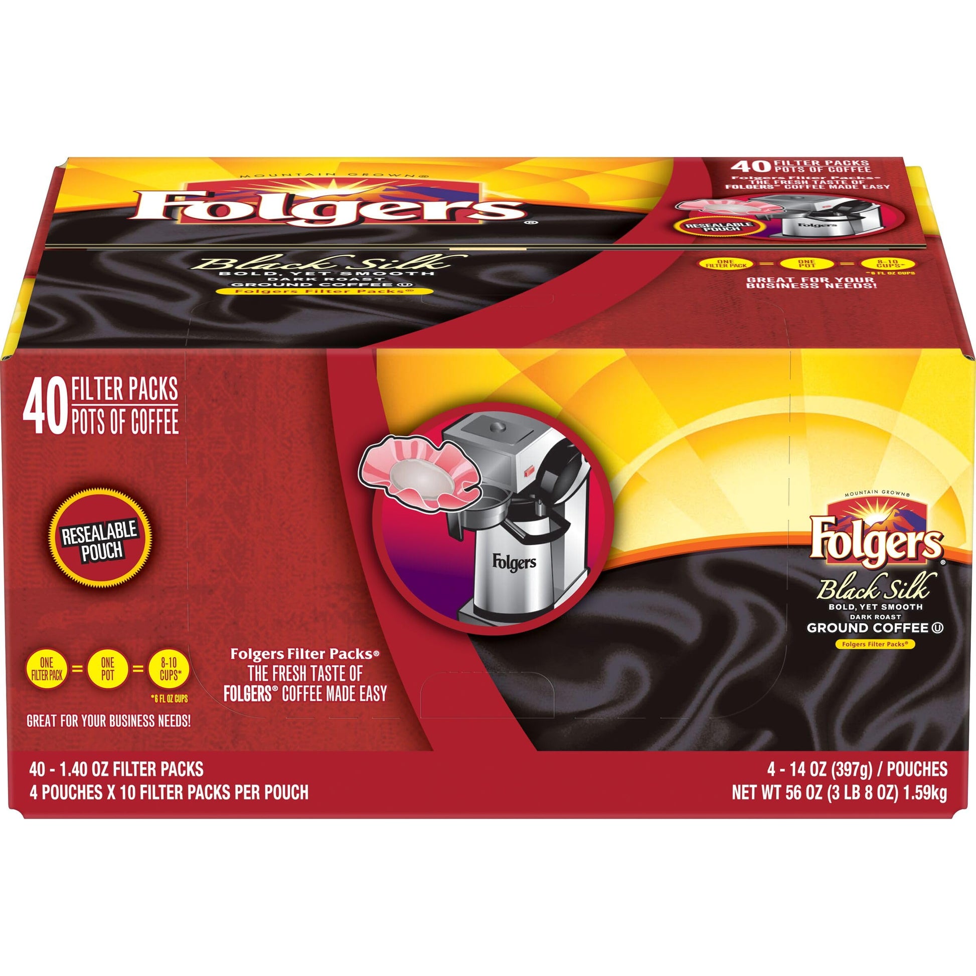Folgers Black Silk Dark Roast Ground Coffee, 40- 1.4 Ounce Filter Packs