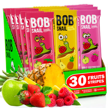 BOB SNAIL Healthy Fruit Snacks for Kids and Adults - 30 Fruit Leather Snacks with Apple, Banana, Strawberry - Vegan Low-Carb Var