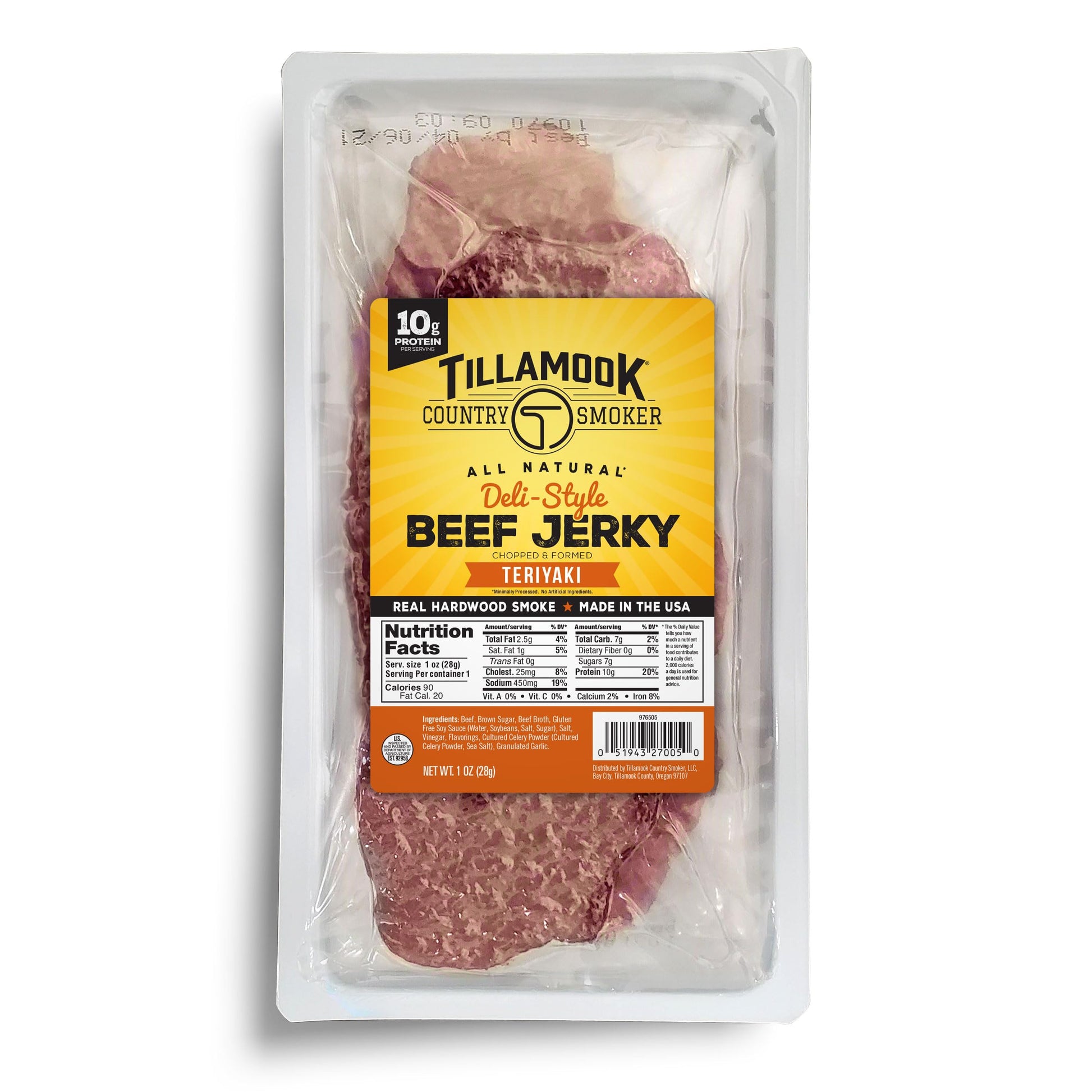 Tillamook Beef Jerky, Teriyaki Deli Style, Low Carb, High Protein, 12 Count Tray, 1 Ounce Each