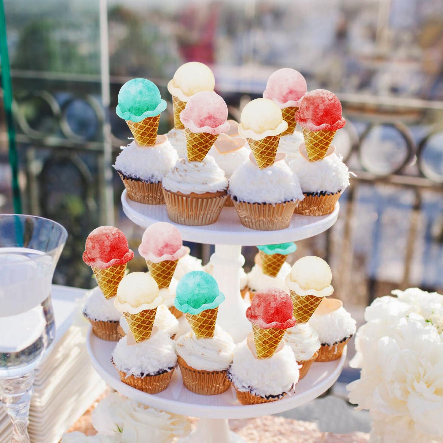 Ercadio 40 Pack Edible Ice Cream Cupcake Toppers Edible Cake Decoration Drink Topper Picks For Baby Shower Birthday Summer Hawai