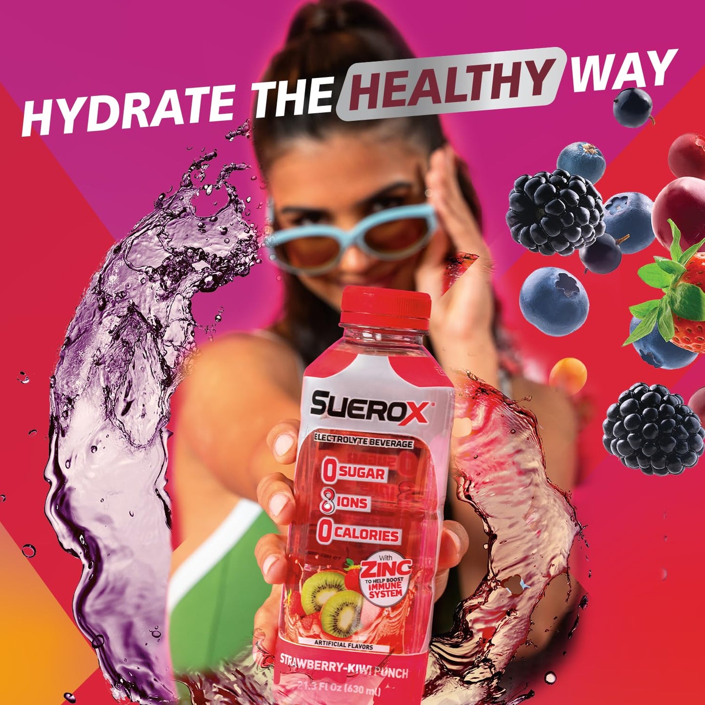 SueroX Zero Sugar Electrolyte Drink, Sugar Free Hydration Beverage, Unique Blend of 8 Ions & Electrolytes, Zero Calorie Sports D