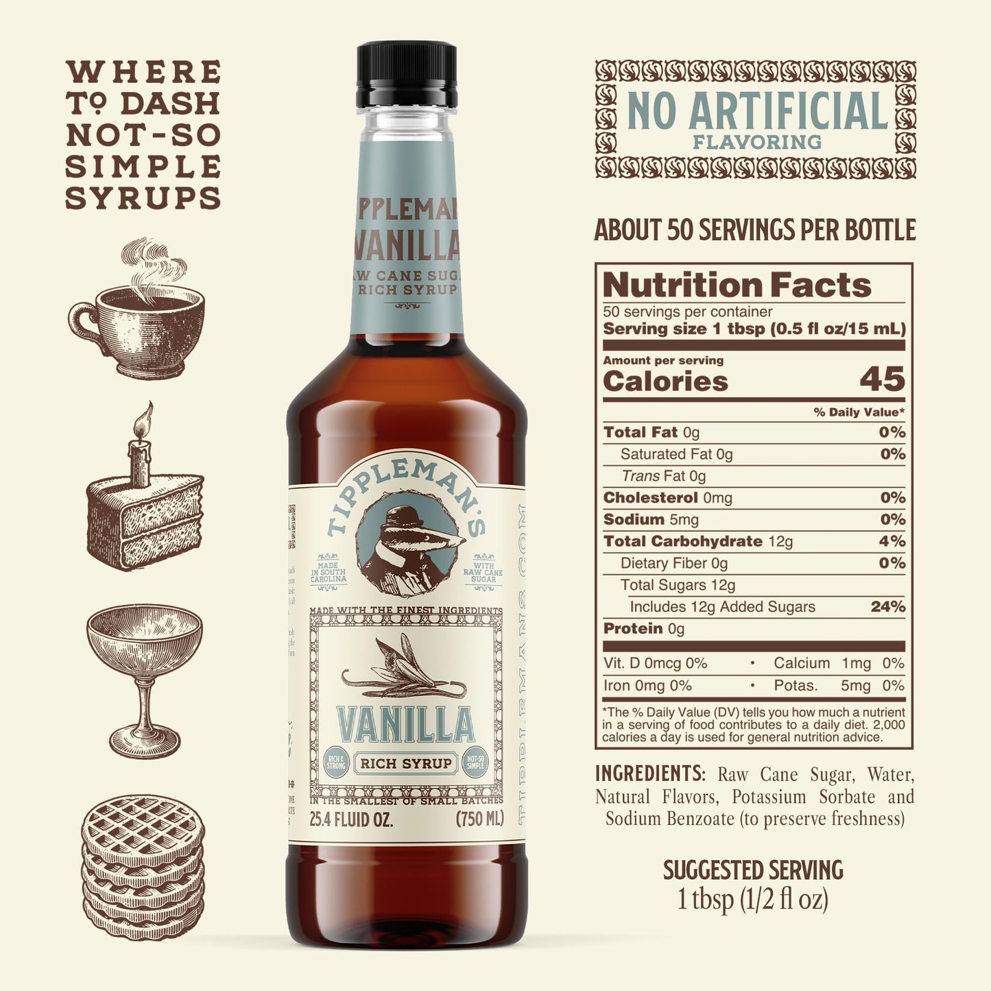 Tipplemans Vanilla Coffee Syrup - Rich Flavor for Drinks & Baking - 25.4 Fl Oz