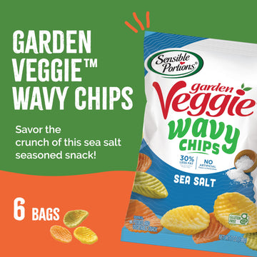 Sensible Portions Veggie Wavy Chips, Sea Salt Flavor, Gluten-Free Chips, 7 Ounce Bag, 6-Pack