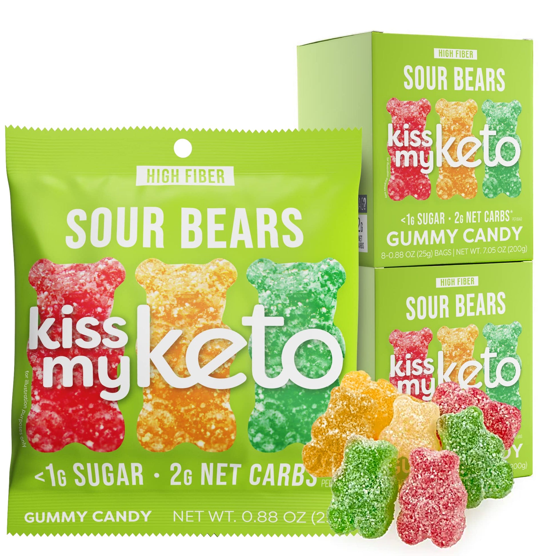 Kiss My Keto Gummies - Low Carb Sour Bears, Vegan Candy, 16-Pack