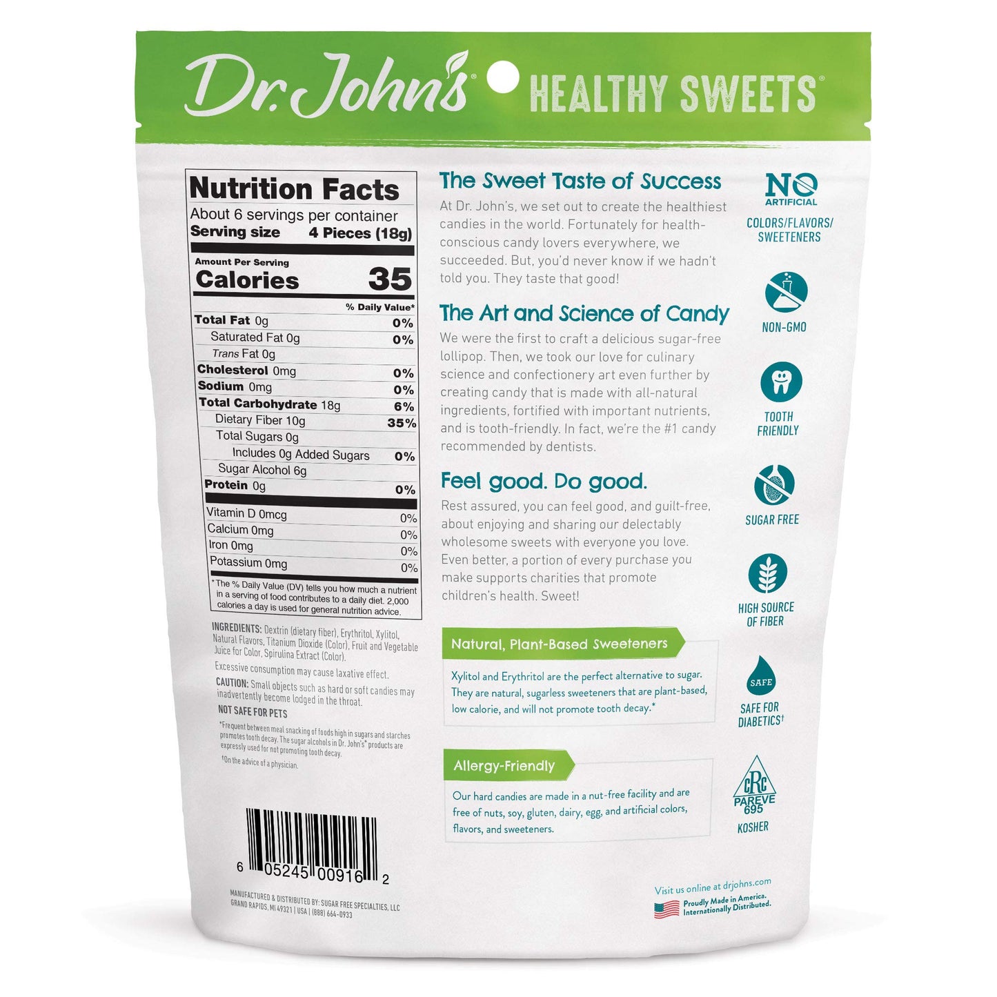 Dr. Johns Sugar Free Candy, Healthy Hard Candy With Zero Sugar, Low Calorie Snacks, Keto Friendly, Vegan, Gluten Free, Spearmint