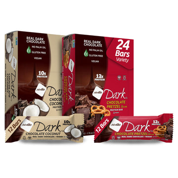 Nugo Dark Variety - Pretzel With Sea Salt 12 Bars & Dark Coconut 12 Bars, Vegan, 200 Calorie, Gluten Free, 24 Count