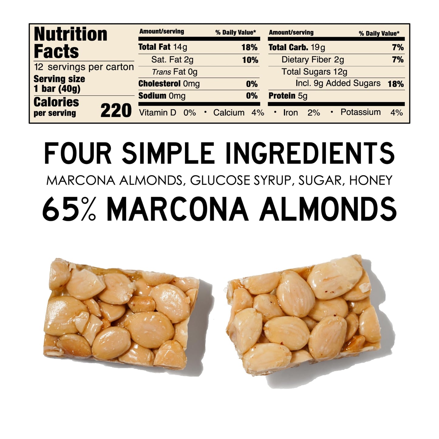 South 40 Snacks Marcona Almond Bar, Extra Crunchy Nut Snack Bar, Simple Ingredients, Honey And Sugar, Delicious Healthy Whole Ma