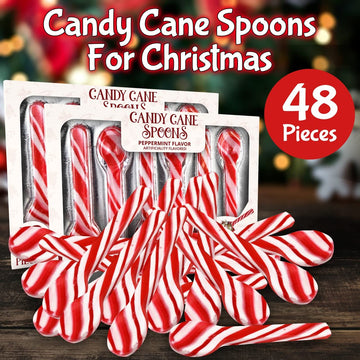 Taboom Peppermint Spoons - 48 Candy Cane Spoons for Hot Chocolate - Colorful Christmas Treats