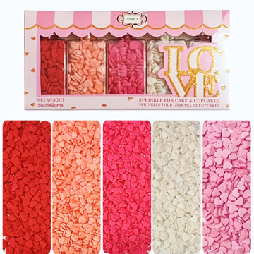 Confect Valentine Heart Sprinkles - Red, White & Pink Edible Sprinkle Mix | Pack of 5 for Cake, Cupcake, Cookie & Dessert Decora