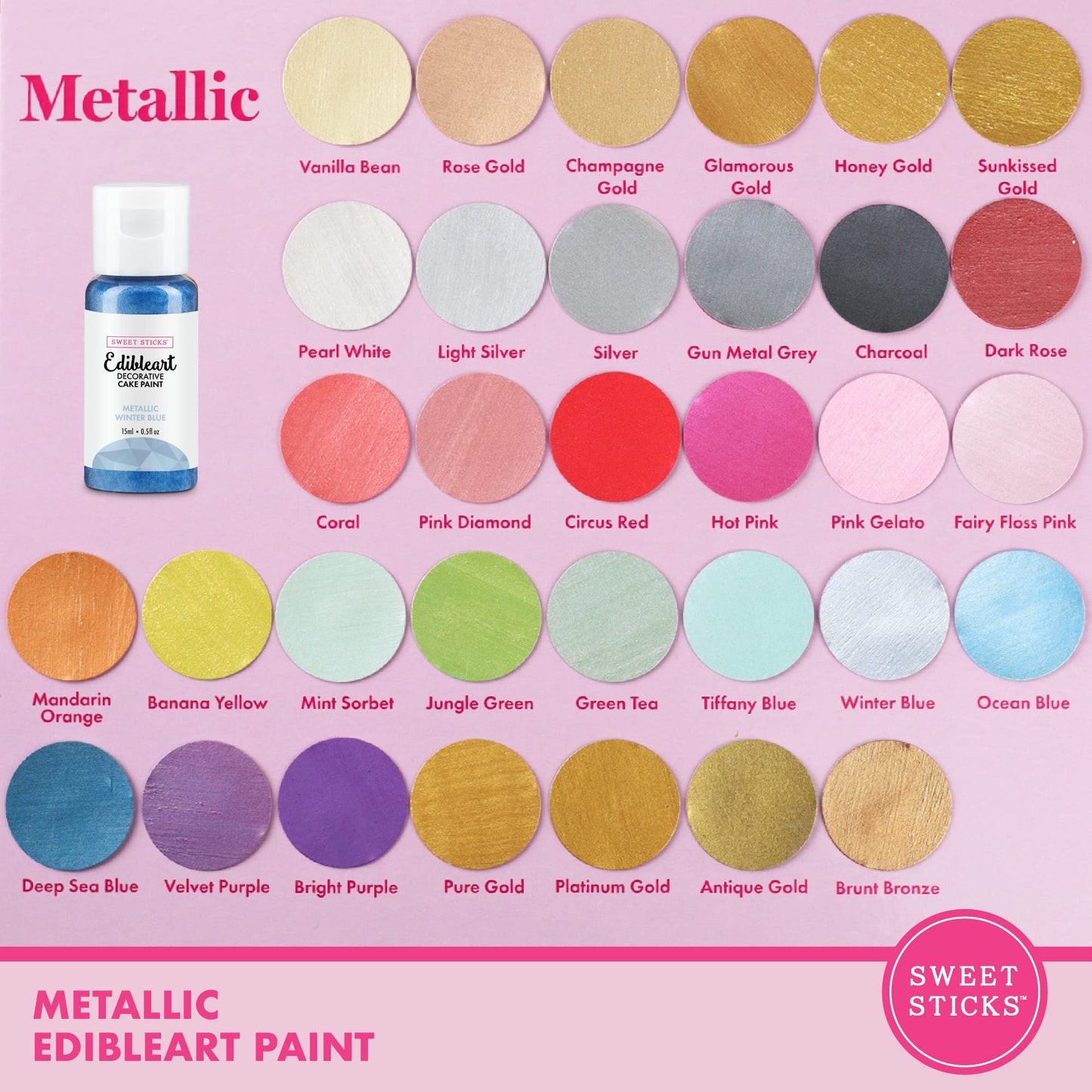 SWEET STICKS Edible Art Cake Paint, Metallic Winter Blue, 0.5 Fl Oz