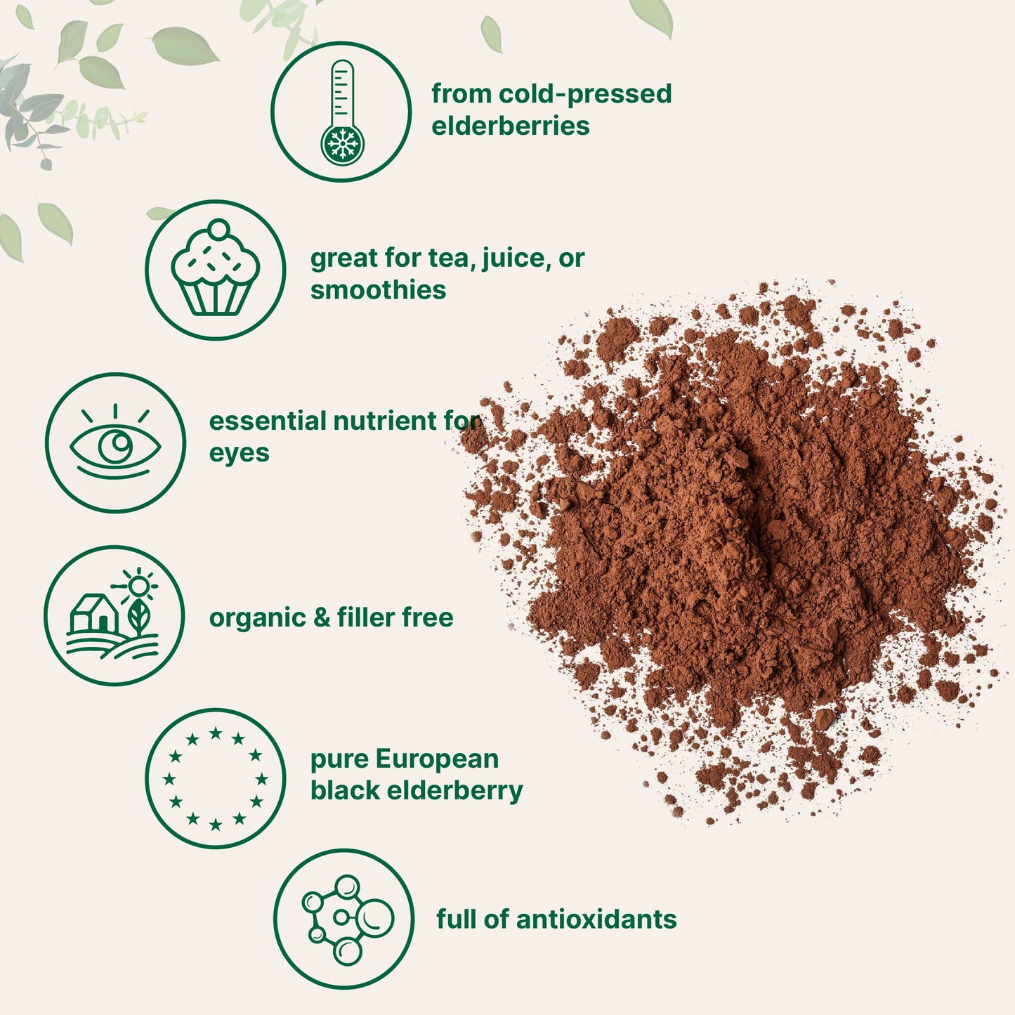 Organic Elderberry Juice Powder, 4Oz | 100% Natural Fruit Powder | Cold Pressed European Elderberries | No Sugar & Additives | Great Flavor For Drinks, Smoothie, & Beverages | Non-Gmo & Vegan