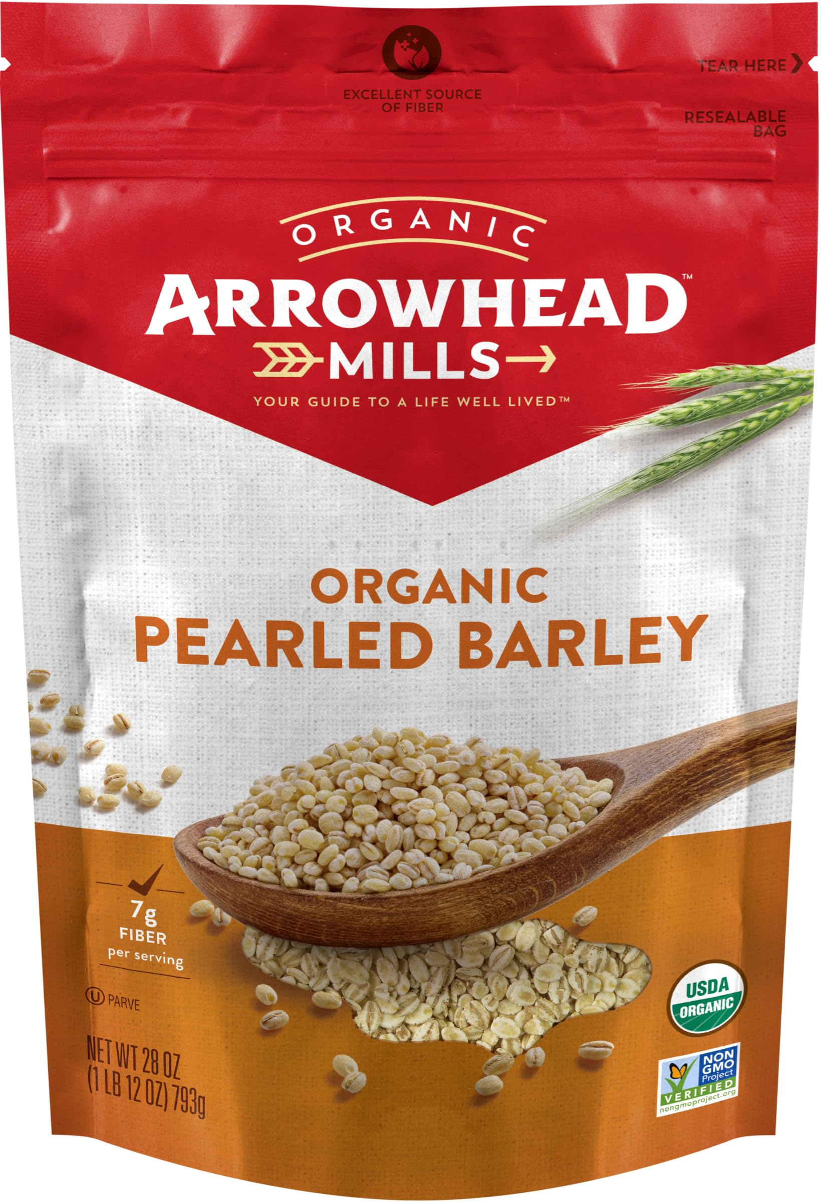 Arrowhead Mills Organic Pearled Barley, 28 oz Bag (Pack of 6)