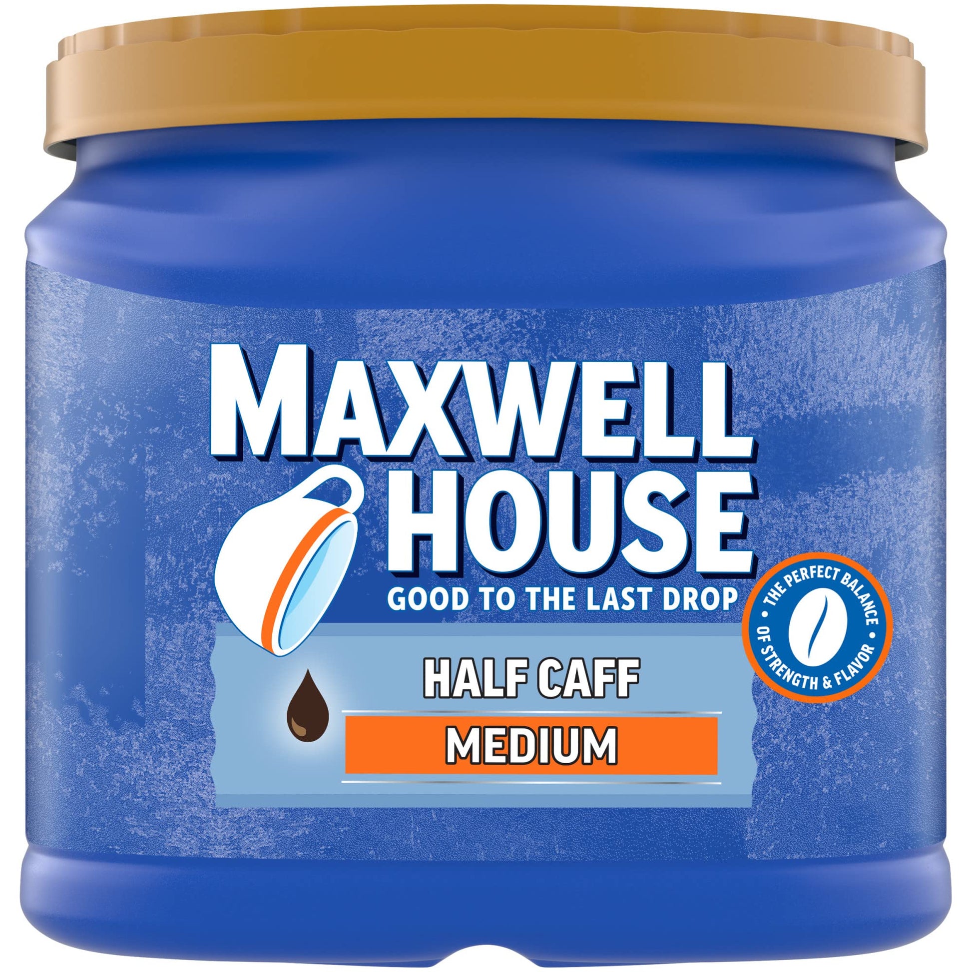 MAXWELL HOUSE Half Caff Original Medium Roast Ground Coffee, 25.6 oz Canister, Brown