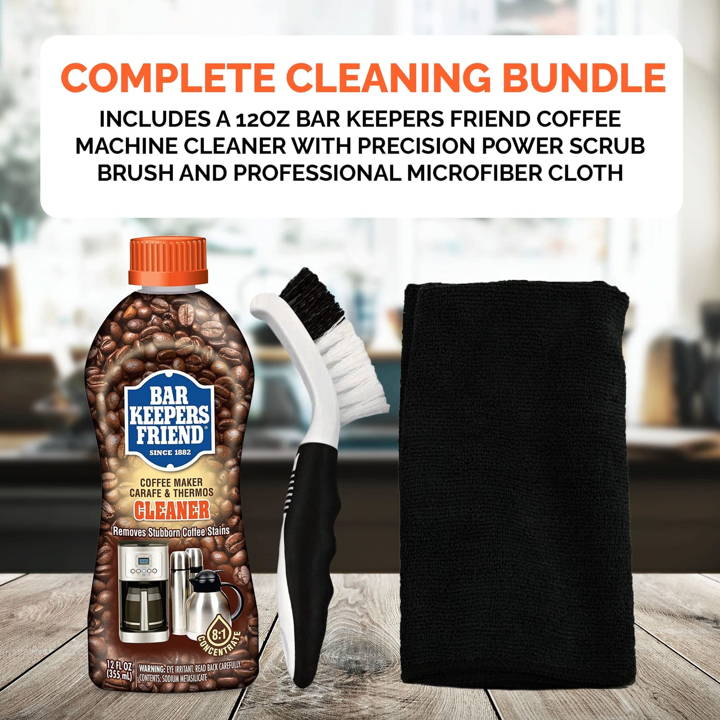 Fox Trot Bar Keepers Friend Coffee Cleaner Panther Pack Microfiber Cleaning Cloth & Scrub Bundle, With A 12Oz Coffee Pot Cleaner