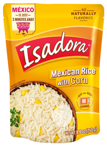 Isadora Fully Cooked Mexican rice with corn 8.8 oz, Ready-to-eat, no refrigeration needed. BPA Free, Mexican food naturally flav