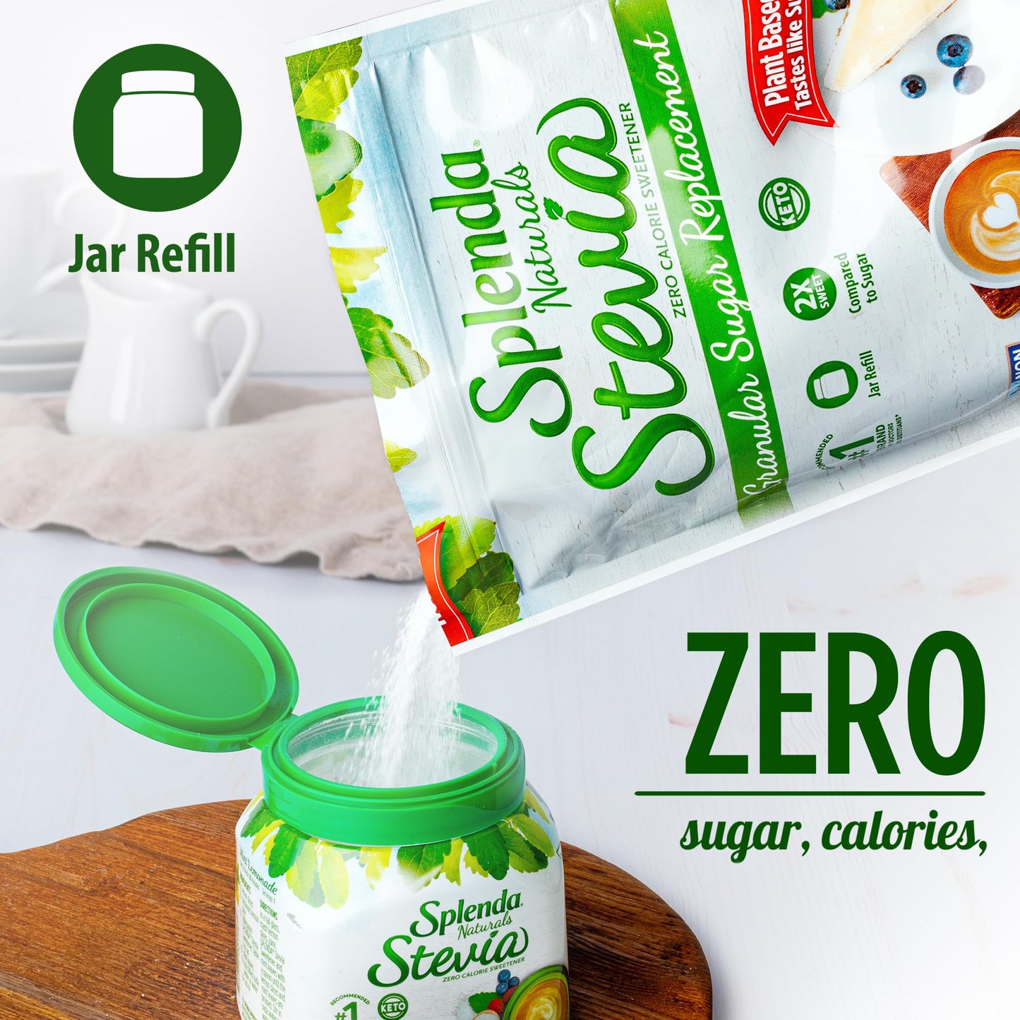 Splenda Stevia Zero Calorie Sweetener Jar Refill, Plant Based Sugar Substitute Granulated Powder, 16 Oz Pouch