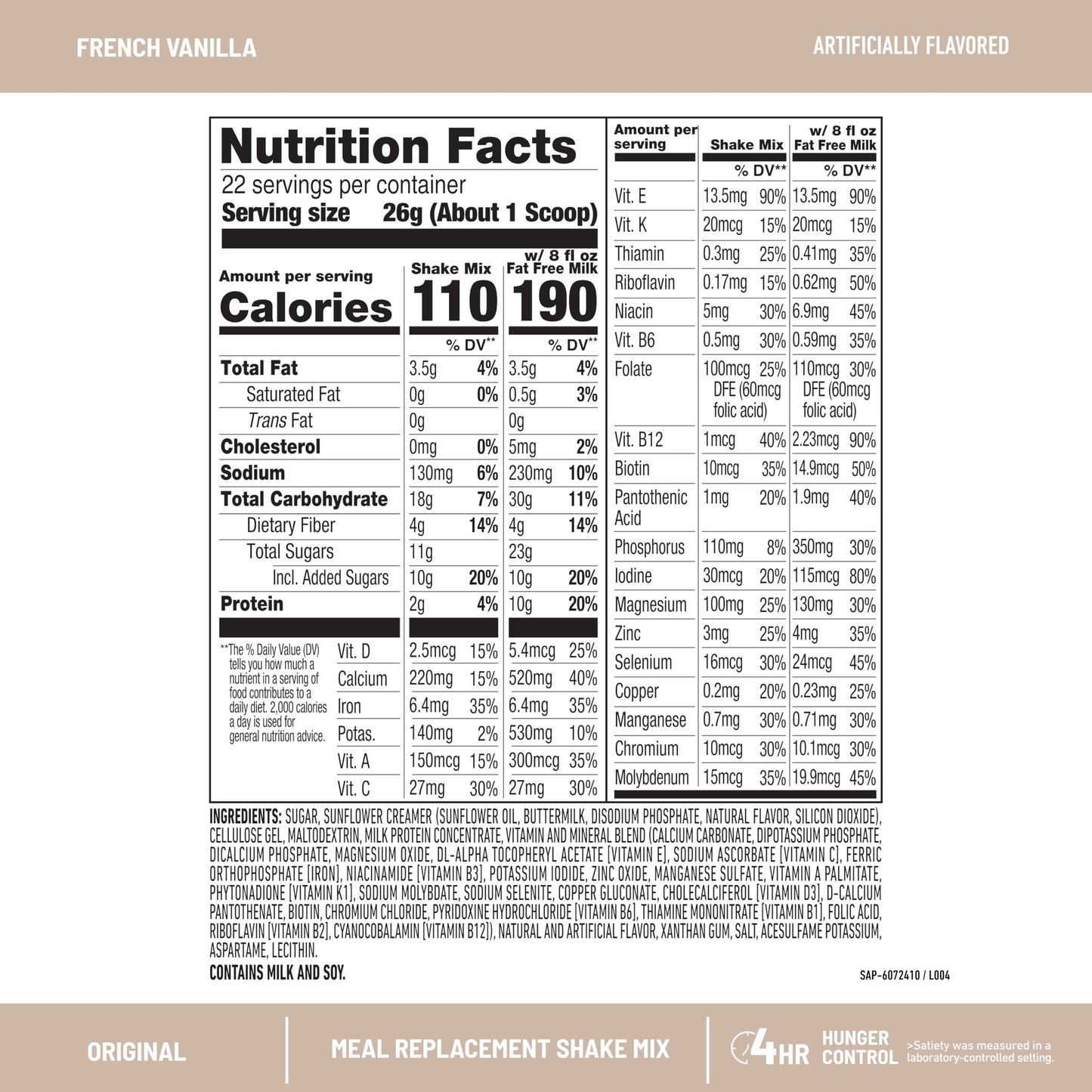 SlimFast Meal Replacement Powder, French Vanilla, 10g Protein, 1.26 lb, Pack of 1, Model 1114153, White