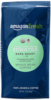 Amazon Fresh Organic Fair Trade Dark Roast Whole Bean Coffee, 12 Ounce