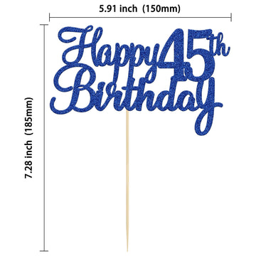 Gyufise 1Pc Happy 45Th Birthday Cake Topper Blue Glitter 45Th Birthday Cake Pick Cheers To 45 Years Old Forty Five Fabulous Cake