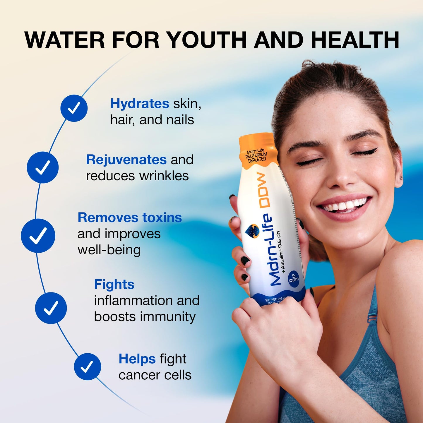 Mdrn-Life Deuterium Depleted Water, Alkaline 9.5 pH, Pack of 12 (500 ml each)