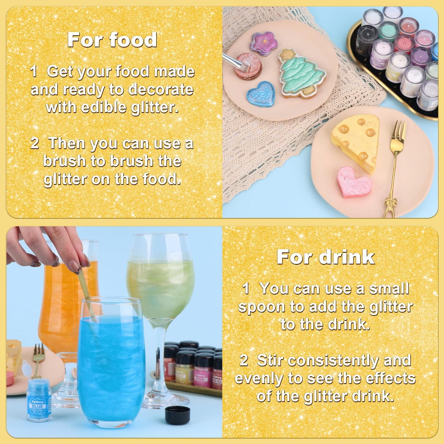Gold Edible Glitter - 5G Food Grade Cake Decorating Shimmering Glitter, Edible Sprinkle Luster Dust For Drinks, Chocolates, Fond