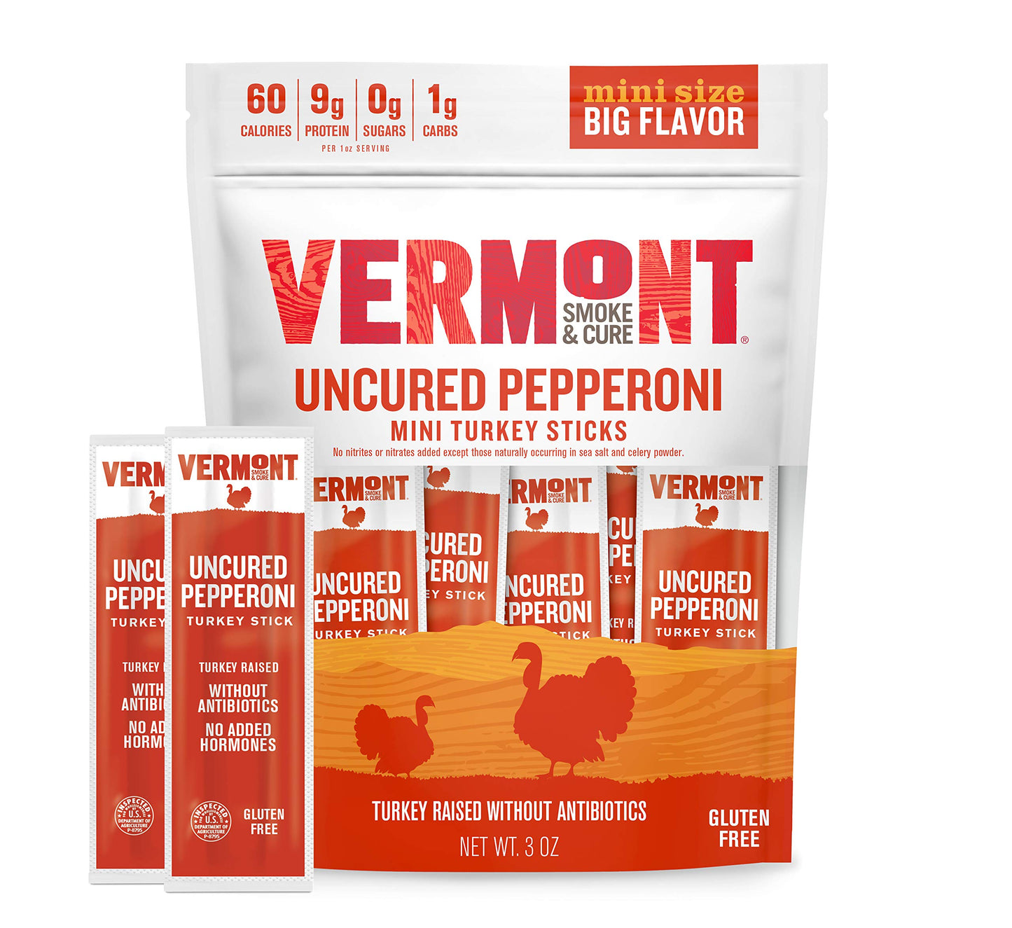 Vermont Smoke & Cure Mini Jerky Stick Go Pack, Turkey, Gluten Free, High Protein, 3oz Pack
