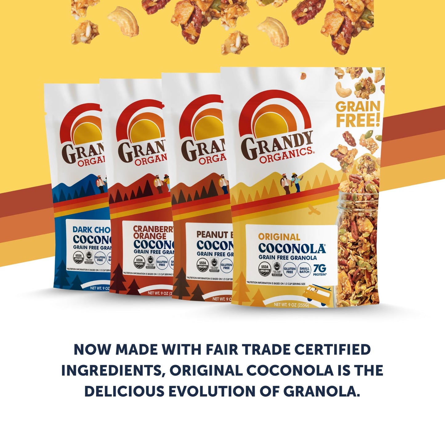 Grandy Organics Peanut Butter Coconola Granola, Certified Organic, Gluten Free, Grain Free, Peanut Butter Granola, 9Oz Each, Pac