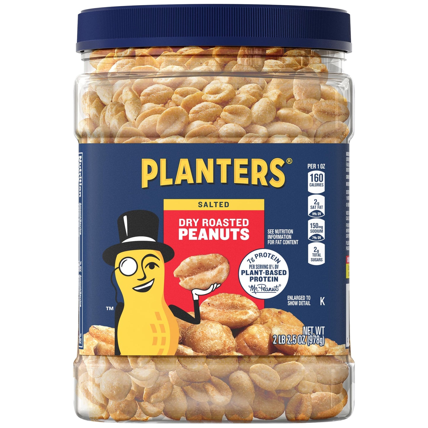 PLANTERS Dry Roasted Peanuts, 34.5 oz Resealable Plastic Jars (Pack of 6) - Peanuts with Sea Salt - Peanut Snacks - Shareable Sn