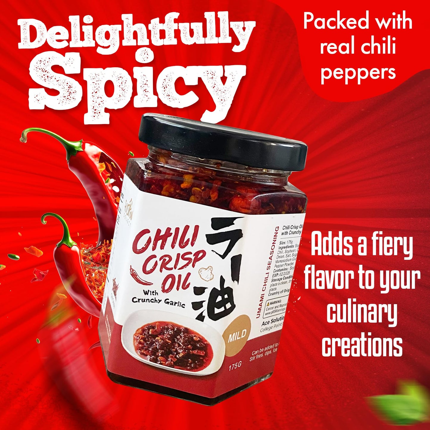 Fusion Select 175g Chili Crisp Oil - Crunchy Garlic Chili Oil, Umami Seasoning with Hot Peppers for Korean Ramen, Spicy Noodles,
